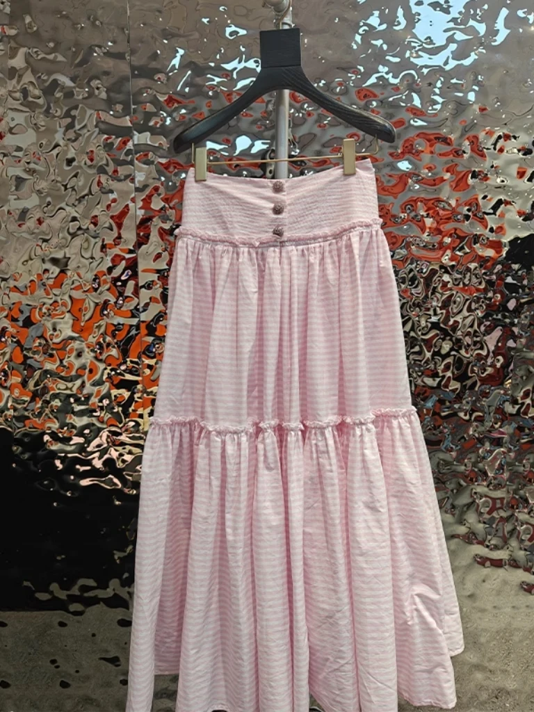 Pink A-Line Midi Skirt with Stripe Pattern High Waist Design Long Skirt Women's Cake Voucher Sle Commute Friendly Summer 2024
Pink A-Line Midi Skirt with Stripe Pattern High Waist Design Long Skirt Women's Cake Voucher Sle Commute Friendly Summer 2024