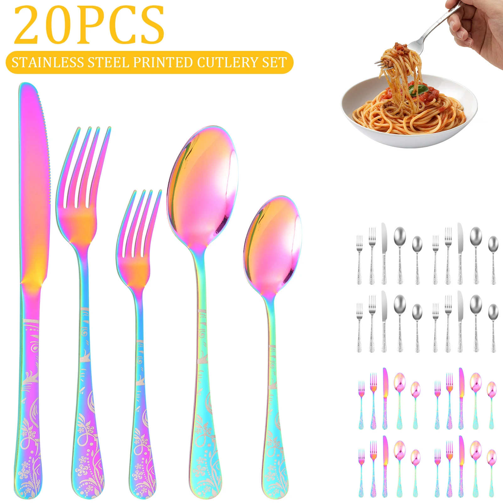 20 Pcs Floral Pattern Stainless Steel Silverware Set Mirror Polished Flatware Set Service for 4 Family Dinners Kitchen Daily Use
20 Pcs Floral Pattern Stainless Steel Silverware Set Mirror Polished Flatware Set Service for 4 Family Dinners Kitchen Daily Use
