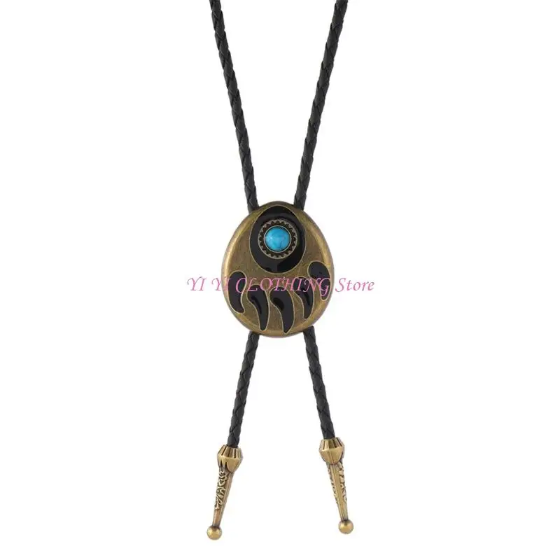 N5KF Vintage Adjustable Leather Cord Bolo Tie Necklace With Turquoises Inlay Bear Claw Charm For Casual Or Music Festival
N5KF Vintage Adjustable Leather Cord Bolo Tie Necklace With Turquoises Inlay Bear Claw Charm For Casual Or Music Festival