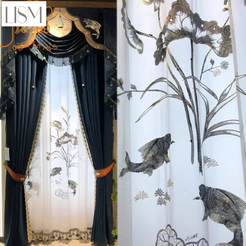 New Chinese Style High-end Embroidery Window Screen Dark Blue Velvet Curtains For Living Room Bedroom French Window Customized
New Chinese Style High-end Embroidery Window Screen Dark Blue Velvet Curtains For Living Room Bedroom French Window Customized