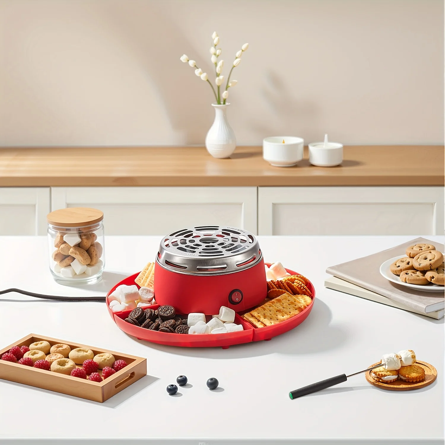 Tabletop S'mores Maker, Flameless Electric Marshmallow Roaster with 4 Detachable Trays & 6 Roasting Forks, Indoor Date Night & Family Fun, Red
Tabletop S'mores Maker, Flameless Electric Marshmallow Roaster with 4 Detachable Trays & 6 Roasting Forks, Indoor Date Night & Family Fun, Red