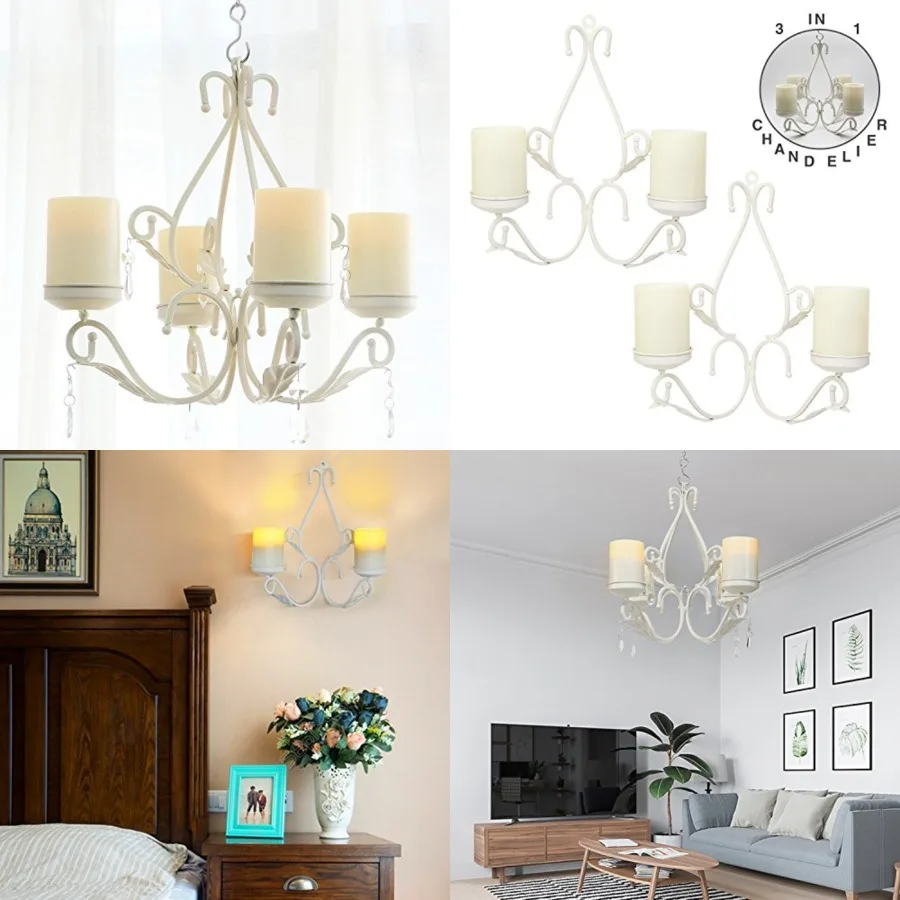 3 in 1 Lighting Chandelier, Metal Wall Sconce Set of 2, Table Centerpiece for Indoor or Outdoor, Chain and Candles Included
3 in 1 Lighting Chandelier, Metal Wall Sconce Set of 2, Table Centerpiece for Indoor or Outdoor, Chain and Candles Included
