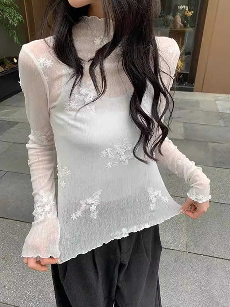 Lace Base Shirt Women's Half High Collar Inner Wear Spring 2026 New Style Texture Sensation Micro Transparent Wood Trim
Lace Base Shirt Women's Half High Collar Inner Wear Spring 2026 New Style Texture Sensation Micro Transparent Wood Trim