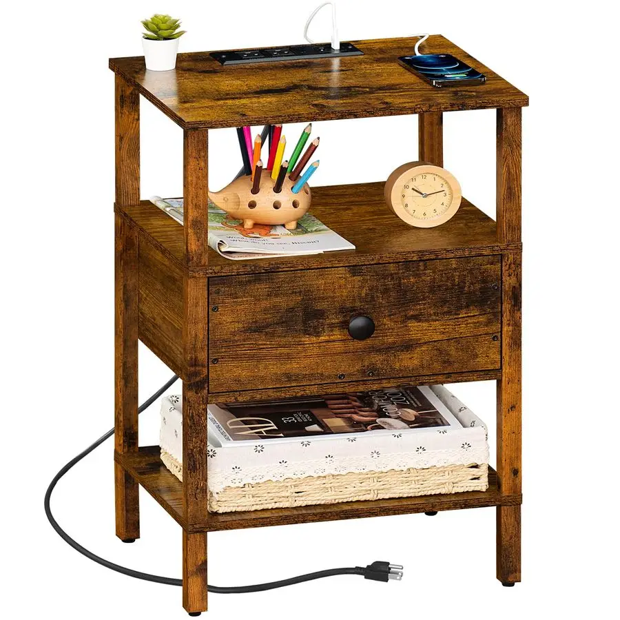 Nightstand with Charging Station and USB Ports, 3Tier Storage End Table with Drawer Shelf, Night Stand for Small Spaces, Wood Be
Nightstand with Charging Station and USB Ports, 3Tier Storage End Table with Drawer Shelf, Night Stand for Small Spaces, Wood Be