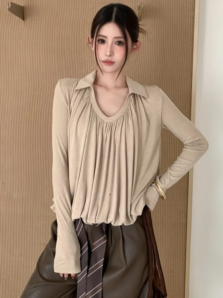 Women's V-neck Long Sleeve T-shirt Spring Autumn Pure Desire Bloom Fashion Puffy Bottom Design Folded Base Shirt Girls
Women's V-neck Long Sleeve T-shirt Spring Autumn Pure Desire Bloom Fashion Puffy Bottom Design Folded Base Shirt Girls
