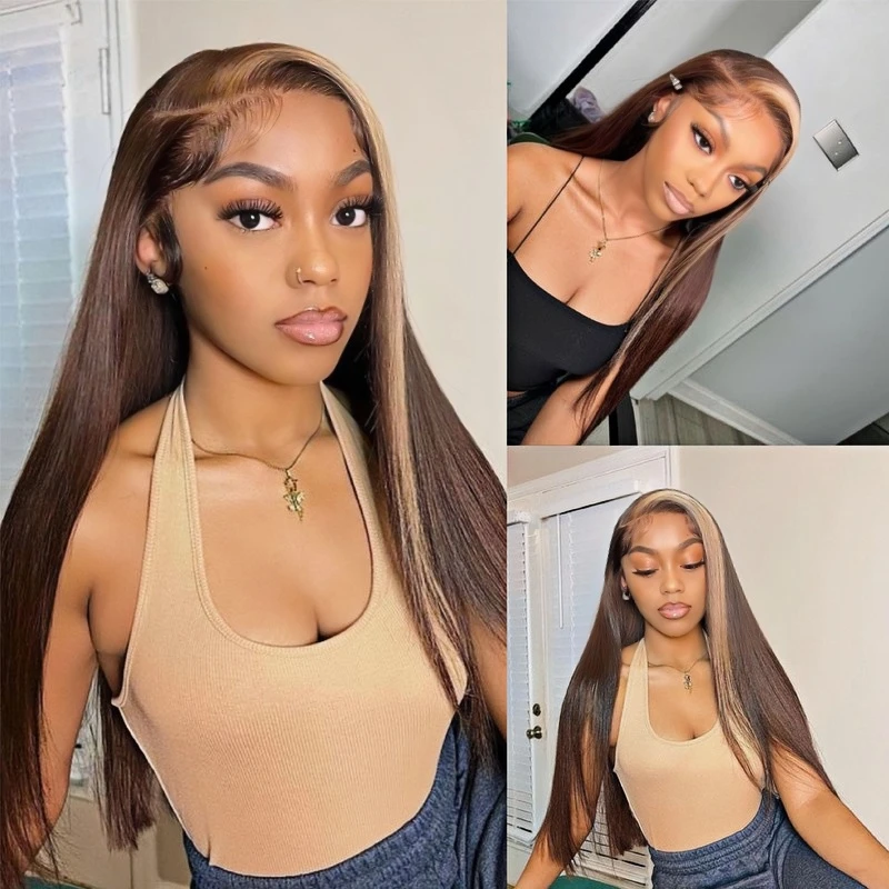 180 Density Pre Plucked Highlight Brown Straight 13x4 Transparent Lace Frontal Wig Brazilian Colored Human Hair Wig For Women
180 Density Pre Plucked Highlight Brown Straight 13x4 Transparent Lace Frontal Wig Brazilian Colored Human Hair Wig For Women