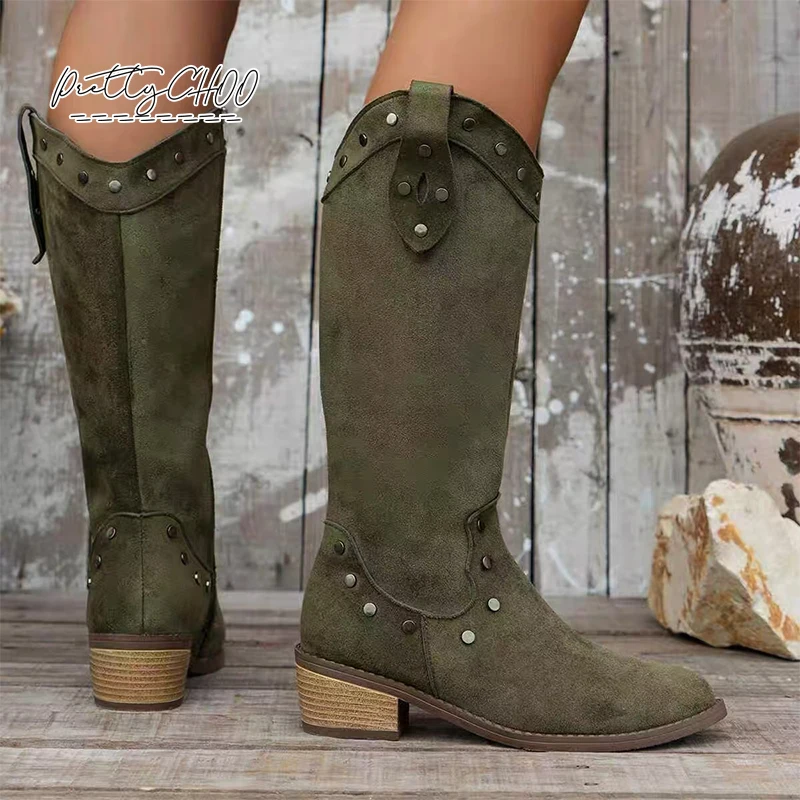 Army Green Rivets Knee High Boots Woman Pointed Toe Low Heel Faux Suede Cowboy Long Botas Ladies Autumn Side Zipper Studs Bootie
Army Green Rivets Knee High Boots Woman Pointed Toe Low Heel Faux Suede Cowboy Long Botas Ladies Autumn Side Zipper Studs Bootie