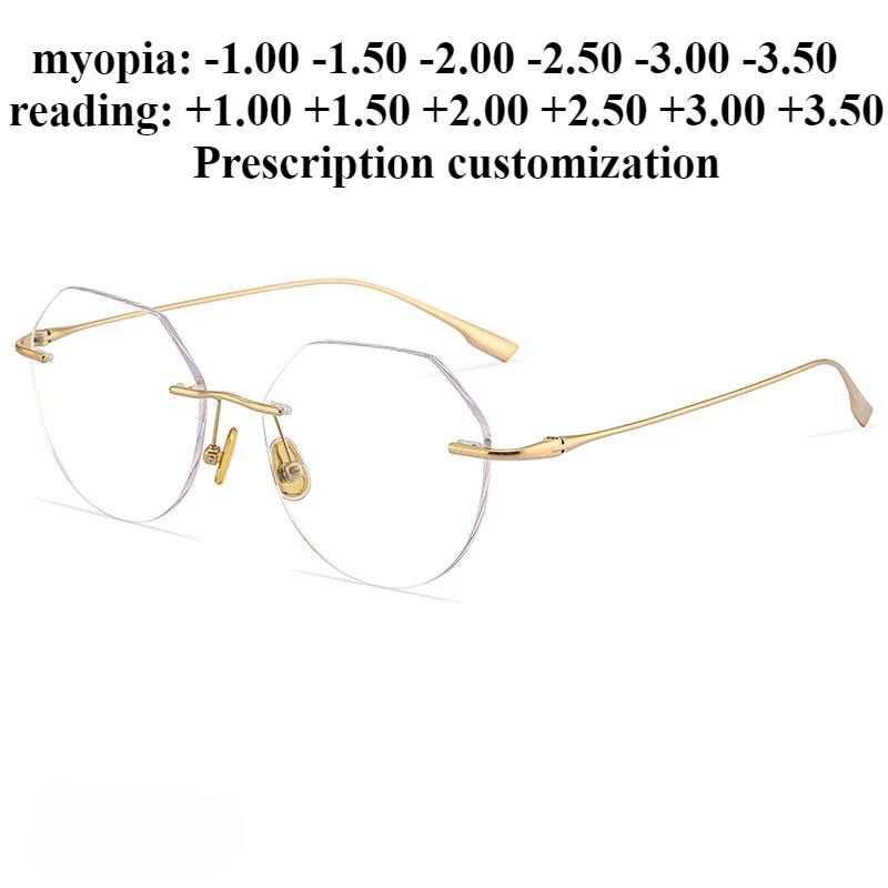 54 мм ультра-легкие очки для близорукости без оправы из чистого титана, женские очки для чтения с защитой от синего света, индивидуальный уровень по рецепту
54 мм ультра-легкие очки для близорукости без оправы из чистого титана, женские очки для чтения с защитой от синего света, индивидуальный уровень по рецепту