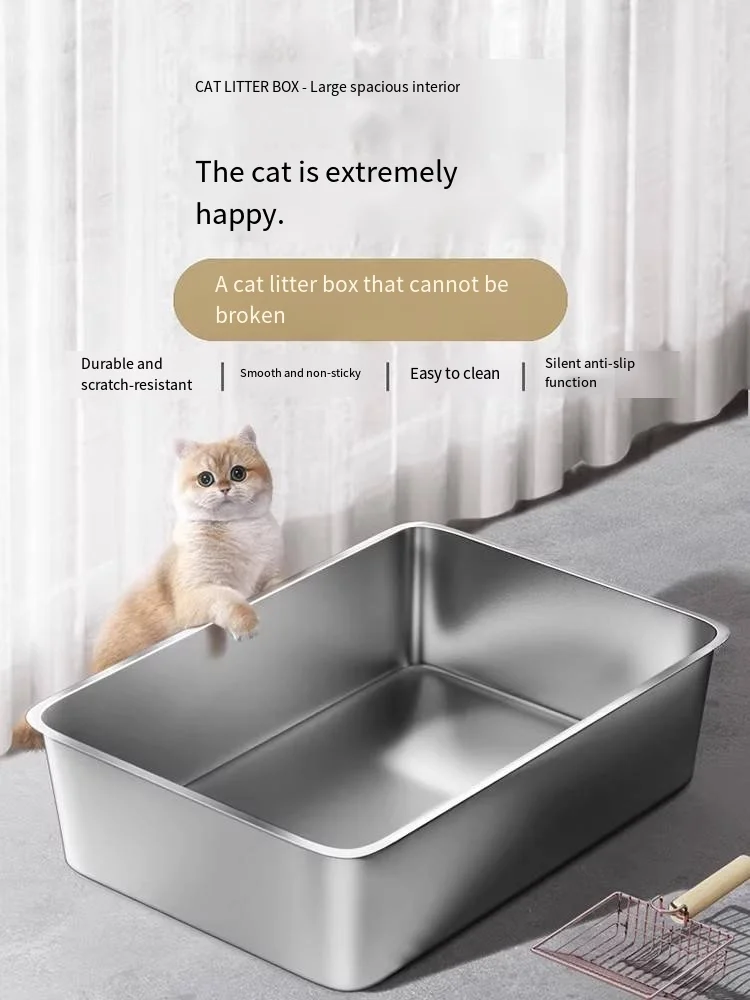 Stainless steel cat litter box Extra-large pet toilet with open design to prevent spillage odor Easy to clean Non-stick bottom
Stainless steel cat litter box Extra-large pet toilet with open design to prevent spillage odor Easy to clean Non-stick bottom