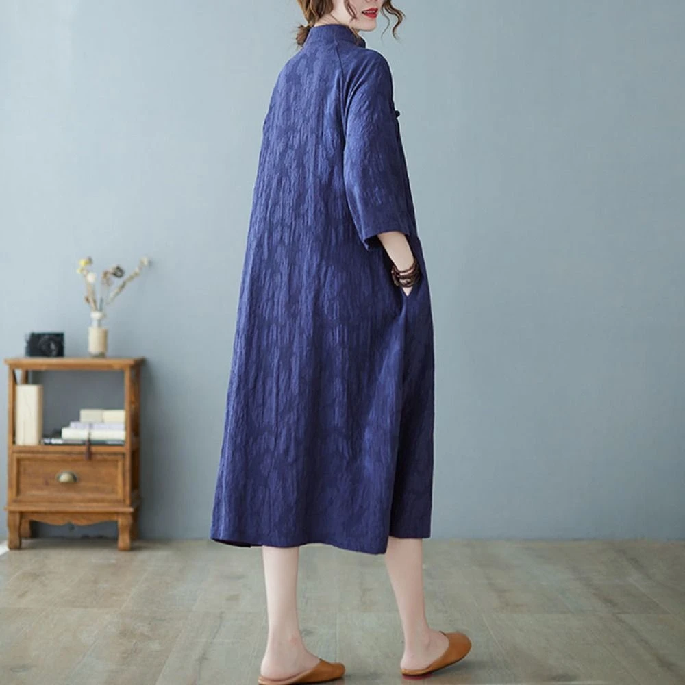 Chinese Style Vintage Robe Dresses Frog Buckle Floral Cotton Linen Dress O-Neck Women's Clothing Ethnic Style Dresses Female
Chinese Style Vintage Robe Dresses Frog Buckle Floral Cotton Linen Dress O-Neck Women's Clothing Ethnic Style Dresses Female