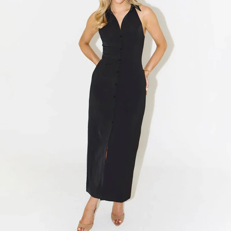 Summer Dresses 2025 Women Streetwear Fashion Temperament Elegant Simple Turn-down Collar Slit Casual Sleeveless Long Dress Y2k
Summer Dresses 2025 Women Streetwear Fashion Temperament Elegant Simple Turn-down Collar Slit Casual Sleeveless Long Dress Y2k