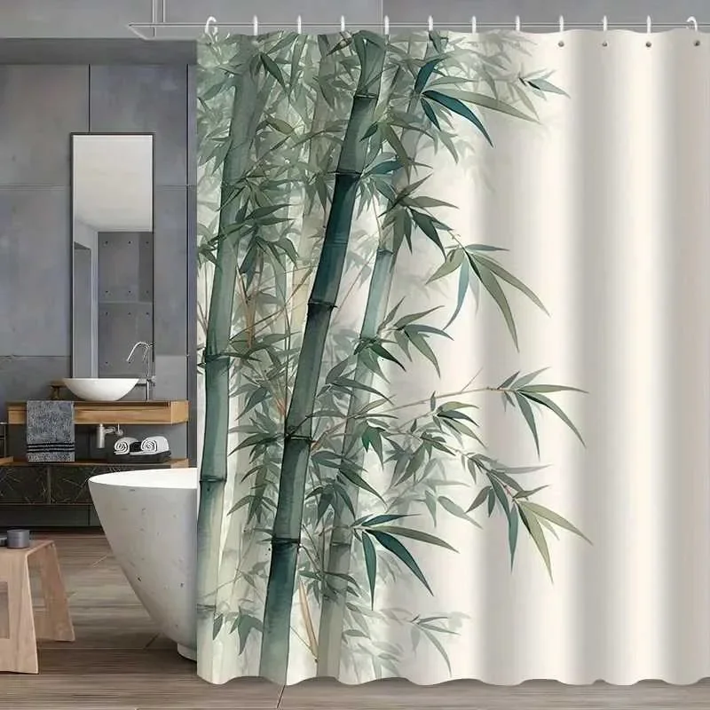 Soft Green Bamboo Forest Print Shower Curtain, Waterproof Polyester Bathroom Decor Curtain with Hooks
Soft Green Bamboo Forest Print Shower Curtain, Waterproof Polyester Bathroom Decor Curtain with Hooks