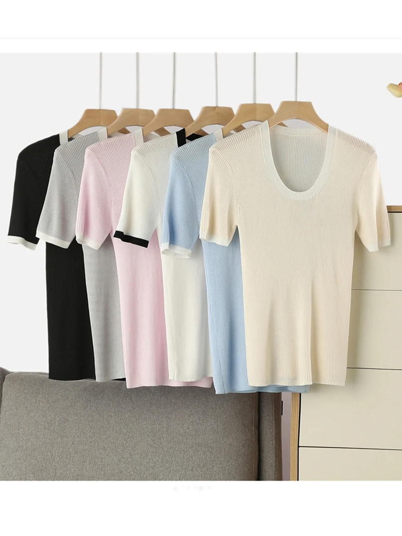Summer New Acetate Lyocell U-Ne Color Blo ort Sve Knitted T-irt Women's Slim Fit Faion Top Low round Ne Design
Summer New Acetate Lyocell U-Ne Color Blo ort Sve Knitted T-irt Women's Slim Fit Faion Top Low round Ne Design