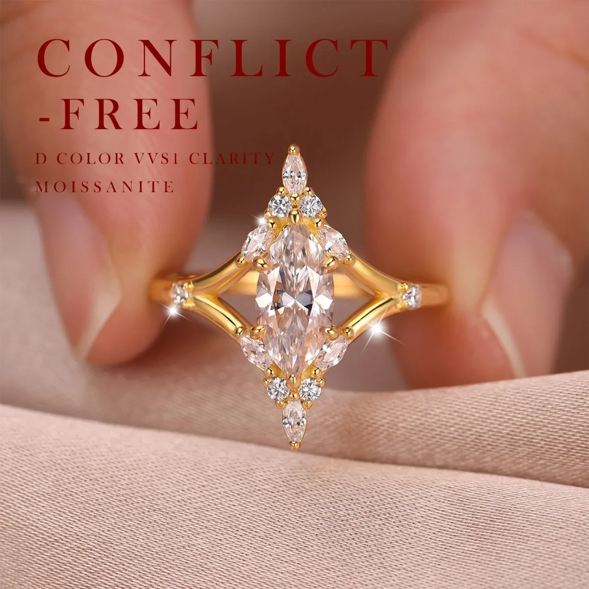 1 Carat Marquise Cut Moissanite Ring 925 Sterling Silver 18K Gold Plated Unique Open Style for Women with GRA Certificate
1 Carat Marquise Cut Moissanite Ring 925 Sterling Silver 18K Gold Plated Unique Open Style for Women with GRA Certificate