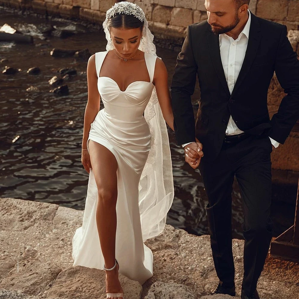 2025 Chic Ivory Mermaid Satin Wedding Dresses High Slit Sweetheart Hig Slit Sexy Bride Gowns Beach Vestidos De Noiva
2025 Chic Ivory Mermaid Satin Wedding Dresses High Slit Sweetheart Hig Slit Sexy Bride Gowns Beach Vestidos De Noiva