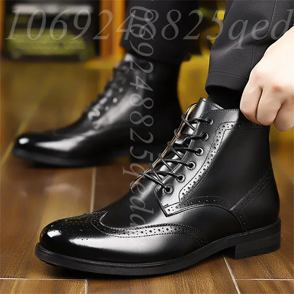 Men's Black/Brown Brogue Ankle Boots, Wingtip Design, Lace-Up with Side Zipper, Polished Shiny Upper, Casual Formal Dress Boots
Men's Black/Brown Brogue Ankle Boots, Wingtip Design, Lace-Up with Side Zipper, Polished Shiny Upper, Casual Formal Dress Boots