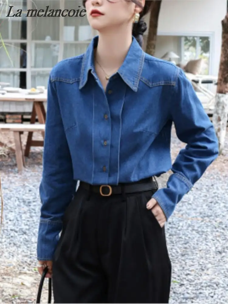 Vintage Denim Shirts For Women 2024 Spring New Fashion Casual Loose Button Up Tops Turn Down Collar Long Sleeve Solid Blouse
Vintage Denim Shirts For Women 2024 Spring New Fashion Casual Loose Button Up Tops Turn Down Collar Long Sleeve Solid Blouse