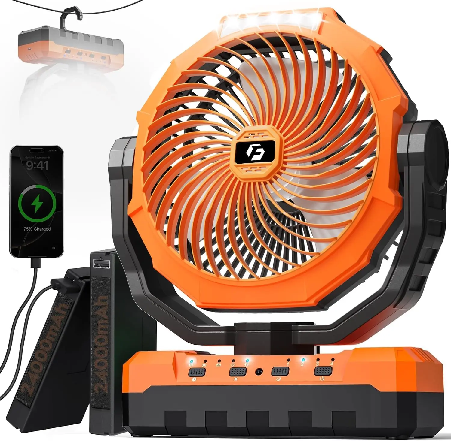 Detachable 48000mAh Rechargeable Camping Fan with Light and Hook, 3-in-1 Battery Powered Portable Fan for Outdoor Indoor Tent Fishing Travel Hurricane, Summer Gift for Men, Orange
Detachable 48000mAh Rechargeable Camping Fan with Light and Hook, 3-in-1 Battery Powered Portable Fan for Outdoor Indoor Tent Fishing Travel Hurricane, Summer Gift for Men, Orange
