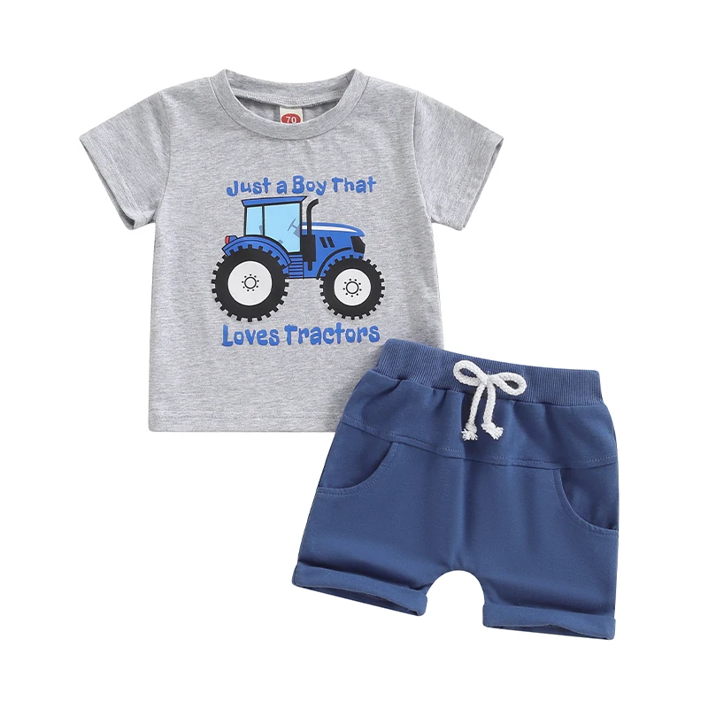 Little Boy 2 Piece Summer Outfit Tractor Letter Print Short Sleeve Tops Elastic Waist Shorts Baby Toddler Set
Little Boy 2 Piece Summer Outfit Tractor Letter Print Short Sleeve Tops Elastic Waist Shorts Baby Toddler Set