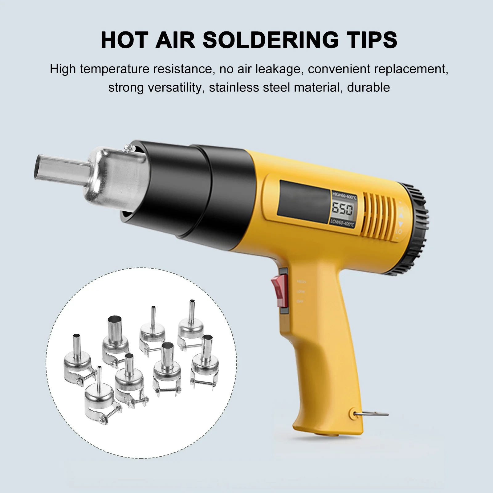 8Pcs Heat Tool Nozzle Set Rust Proof Stainless Steel Hot for Soldering Iron Station Accessories Hot Air Nozzles
8Pcs Heat Tool Nozzle Set Rust Proof Stainless Steel Hot for Soldering Iron Station Accessories Hot Air Nozzles