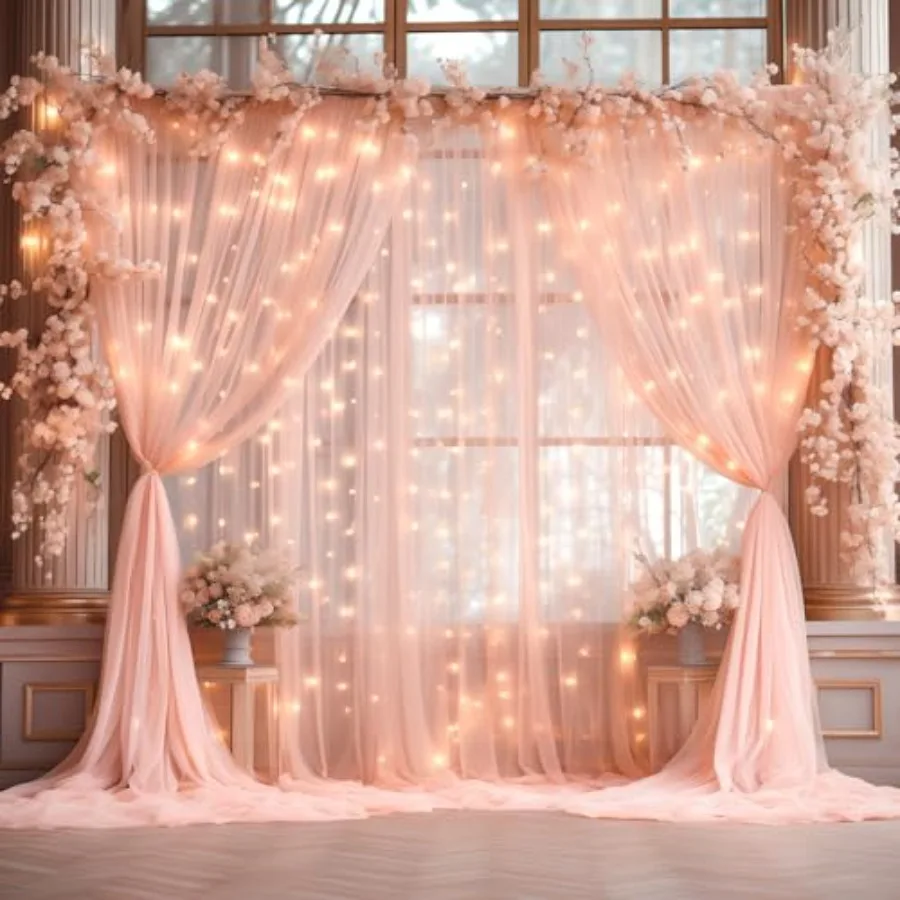 20x8ft Peach Tulle Backdrop Curtain with Lights String for Parties, Sheer Photo Backdrop Curtains with Lights for Wedding, Cere
20x8ft Peach Tulle Backdrop Curtain with Lights String for Parties, Sheer Photo Backdrop Curtains with Lights for Wedding, Cere