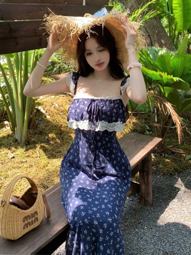Romantic Blue Lace Splice Floral Print Wrap Dress Women Summer Slim Fit Long Dress One Shoulder High Waist A-Line Skirt
Romantic Blue Lace Splice Floral Print Wrap Dress Women Summer Slim Fit Long Dress One Shoulder High Waist A-Line Skirt