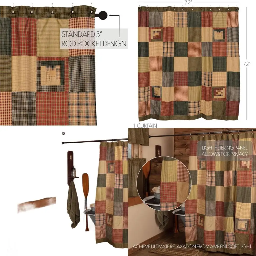 72x72 Rustic Green Patchwork Shower Curtain with Button Holes for Hooks, Square Bath Decor
72x72 Rustic Green Patchwork Shower Curtain with Button Holes for Hooks, Square Bath Decor