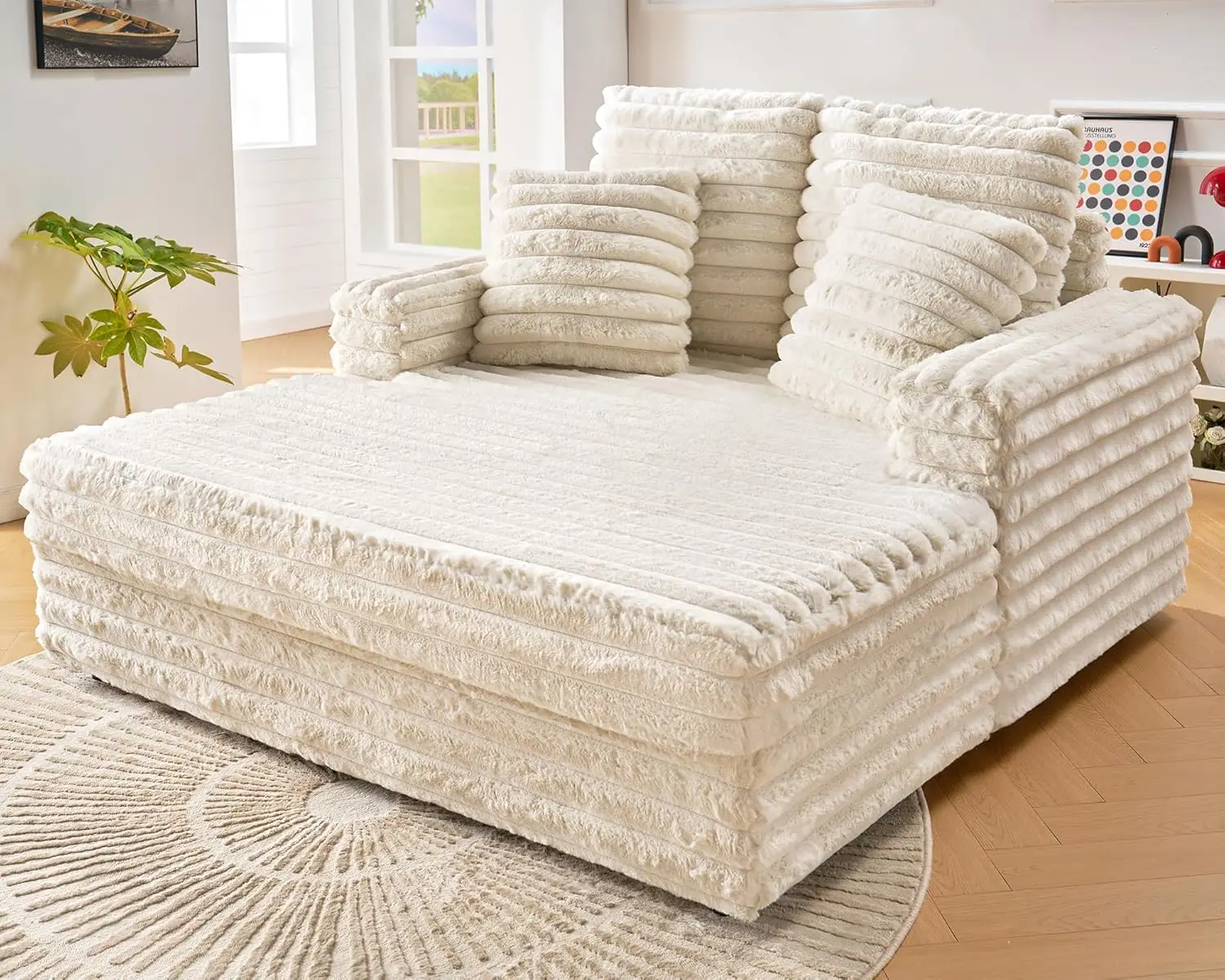 53 Inch Chaise Lounge Indoor, Upholstered Sofa Bed with Throw Pillows and Armrests, Sleeper Chair- Plush Chair, Off-White
53 Inch Chaise Lounge Indoor, Upholstered Sofa Bed with Throw Pillows and Armrests, Sleeper Chair- Plush Chair, Off-White