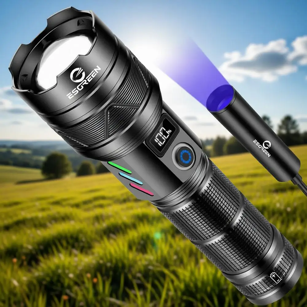 10000 Lumens Rechargeable LED Flashlight, Long-Range 5000m, USB-C, Multi-Functional Heavy-Duty for Outdoor and Home Use
10000 Lumens Rechargeable LED Flashlight, Long-Range 5000m, USB-C, Multi-Functional Heavy-Duty for Outdoor and Home Use