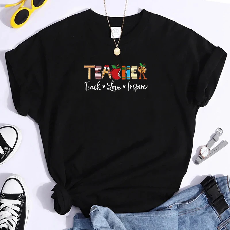 100% Pure Cotton Teach&Love Print Solid Crew Neck T-Shirt, Short Sleeve Casual Every Day Top For All Season, Women's Clothing
100% Pure Cotton Teach&Love Print Solid Crew Neck T-Shirt, Short Sleeve Casual Every Day Top For All Season, Women's Clothing