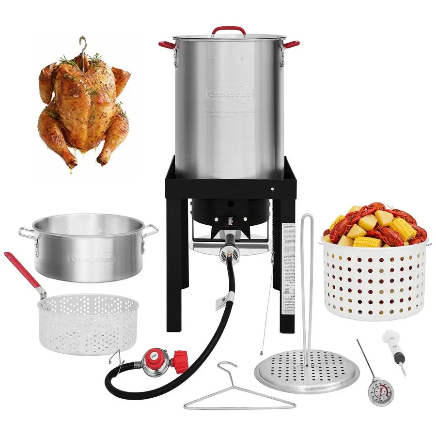 TFS3010 Propane 30 Qt. Turkey and 10 Qt. Fish Fryer Boiler Steamer Set, 50,000 BTU Burner, Ideal for Outdoor Cooking
TFS3010 Propane 30 Qt. Turkey and 10 Qt. Fish Fryer Boiler Steamer Set, 50,000 BTU Burner, Ideal for Outdoor Cooking