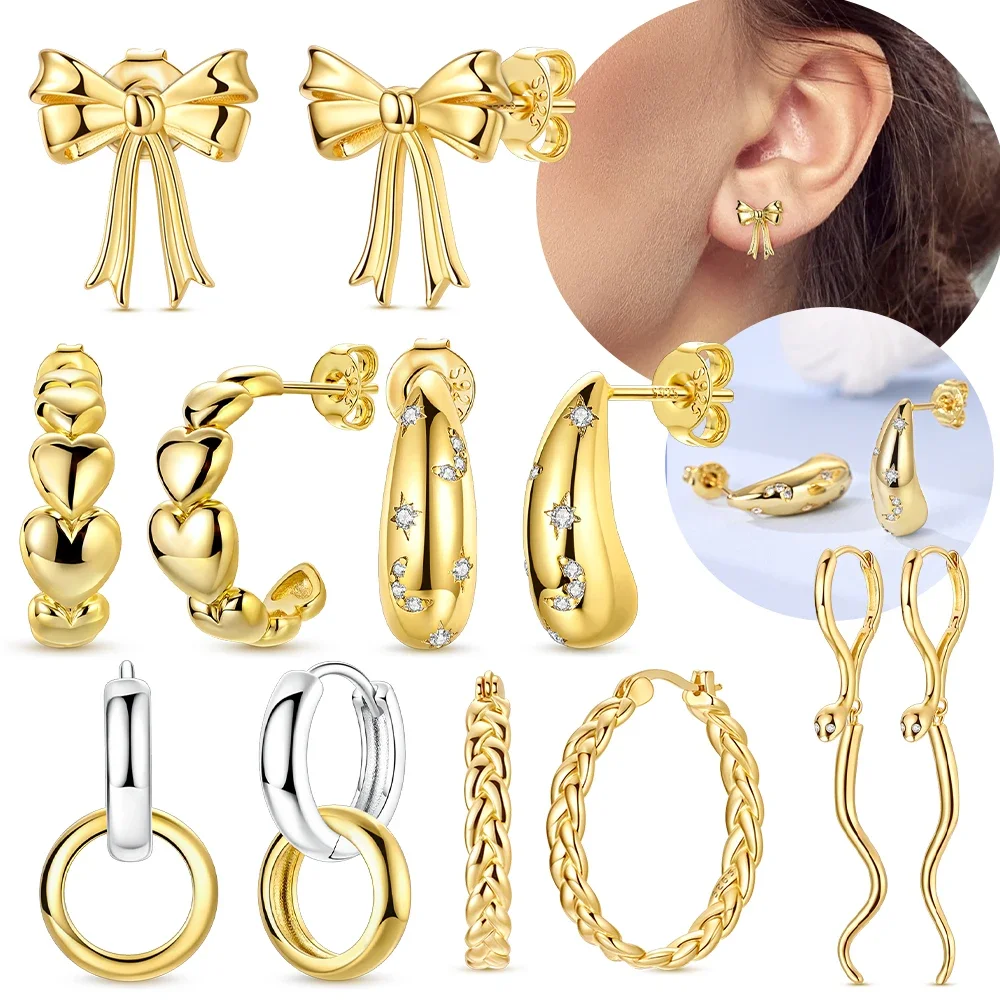925 Sterling Silver Original Butterfly Gold Heart Snake Hoop Earring Zircon Wheat Earrings Design Women Jewelry Valentines Gift
925 Sterling Silver Original Butterfly Gold Heart Snake Hoop Earring Zircon Wheat Earrings Design Women Jewelry Valentines Gift