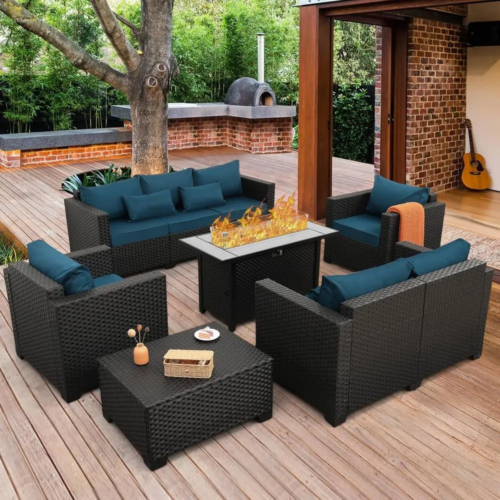 6-Piece Outdoor Patio Furniture Set with 45 Propane Fire Pit, Peacock Blue, Waterproof Cushions & Covers
6-Piece Outdoor Patio Furniture Set with 45 Propane Fire Pit, Peacock Blue, Waterproof Cushions & Covers