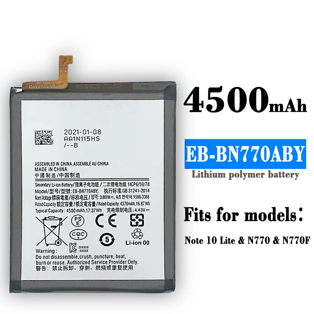 Аккумулятор для Samsung Galaxy Note10 Lite, Оригинальная батарея большой емкости 4500 мАч + Инструменты
Аккумулятор для Samsung Galaxy Note10 Lite, Оригинальная батарея большой емкости 4500 мАч + Инструменты