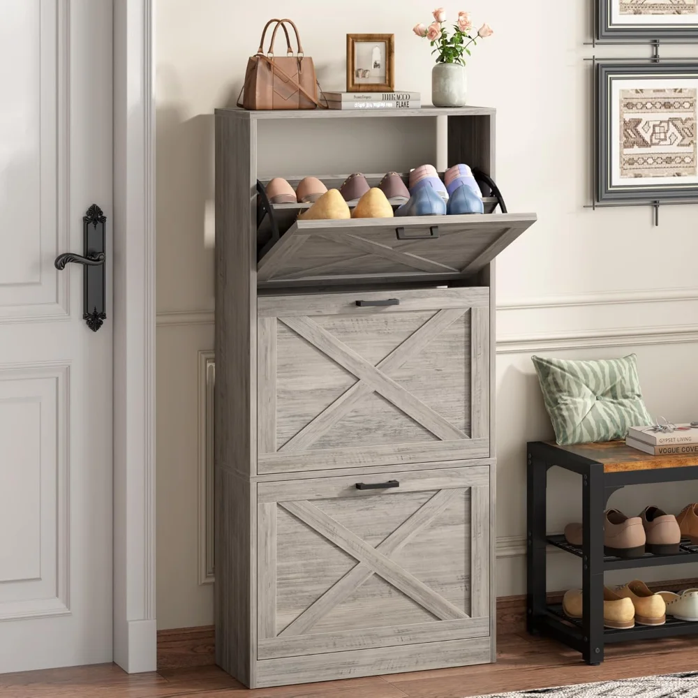Shoes Storage Cabinet for Entryway,24" Slim Shoe Organizer with 3 Flip Drawers, Narrow Shoes Rack Cabinet, Farmhouse Hidden Shoe
Shoes Storage Cabinet for Entryway,24" Slim Shoe Organizer with 3 Flip Drawers, Narrow Shoes Rack Cabinet, Farmhouse Hidden Shoe
