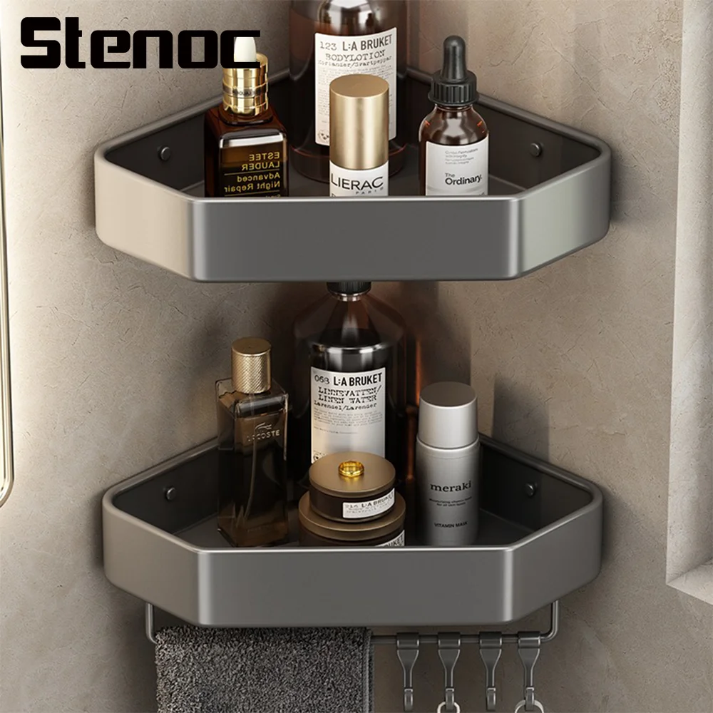 Stenoc No Punch Wall Mounted Aluminum Bathroom Shelf Shower Trangle Shelfes Corner Storage Rack With Hook Bathroom Accessories
Stenoc No Punch Wall Mounted Aluminum Bathroom Shelf Shower Trangle Shelfes Corner Storage Rack With Hook Bathroom Accessories