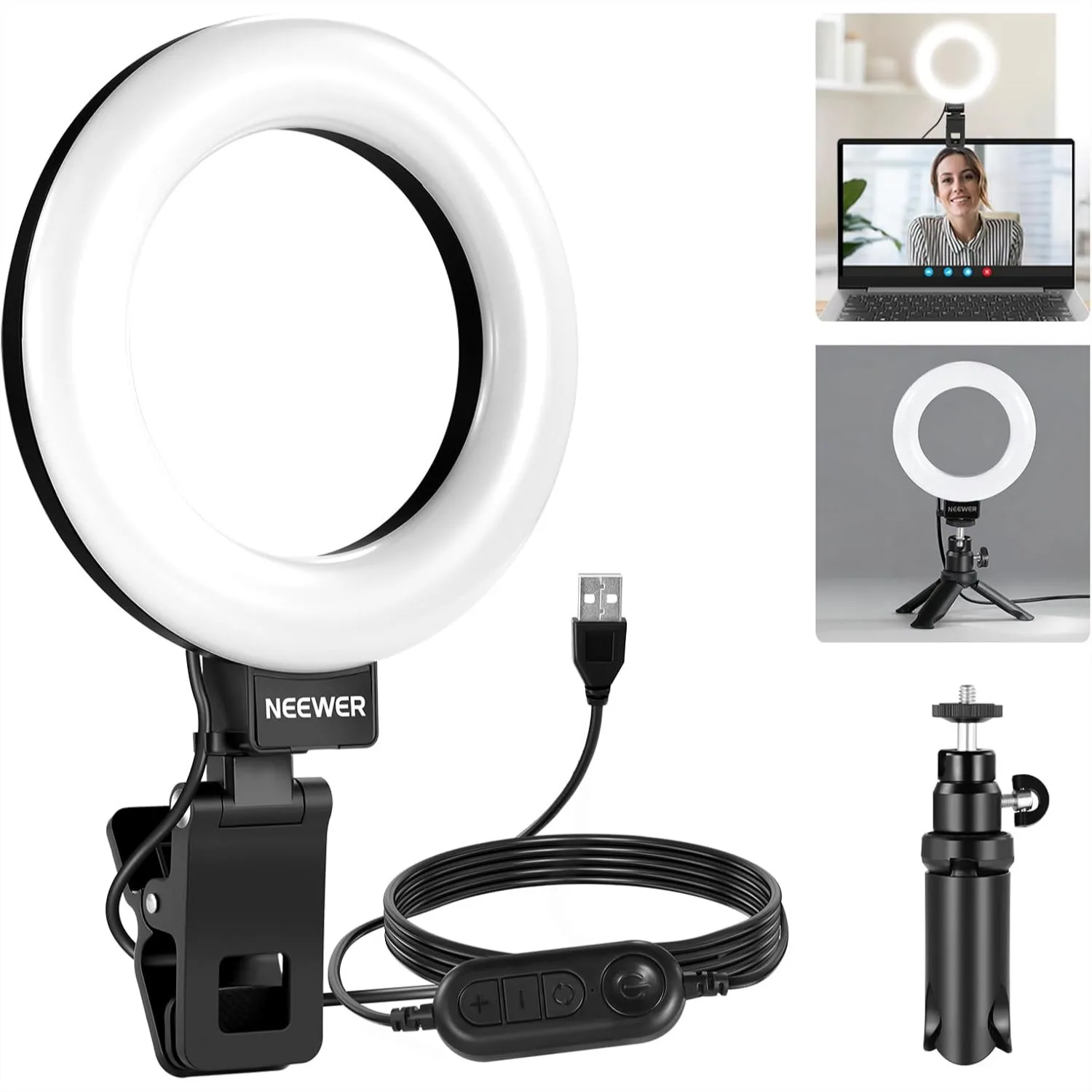 5" Ring Light for Video Conference Lighting, Clip on Light Kit with Desk Tripod Stand for Monitor Laptop Zoom Call Live
5" Ring Light for Video Conference Lighting, Clip on Light Kit with Desk Tripod Stand for Monitor Laptop Zoom Call Live