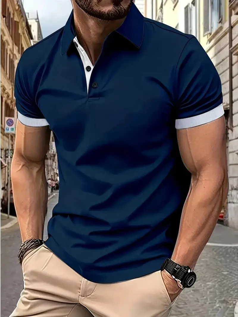 New Men's Short Sleeve Color Matching Fashion with Men's Lapel Sports Polo Shirt Contrast Color Top Summer Casual for Men
New Men's Short Sleeve Color Matching Fashion with Men's Lapel Sports Polo Shirt Contrast Color Top Summer Casual for Men