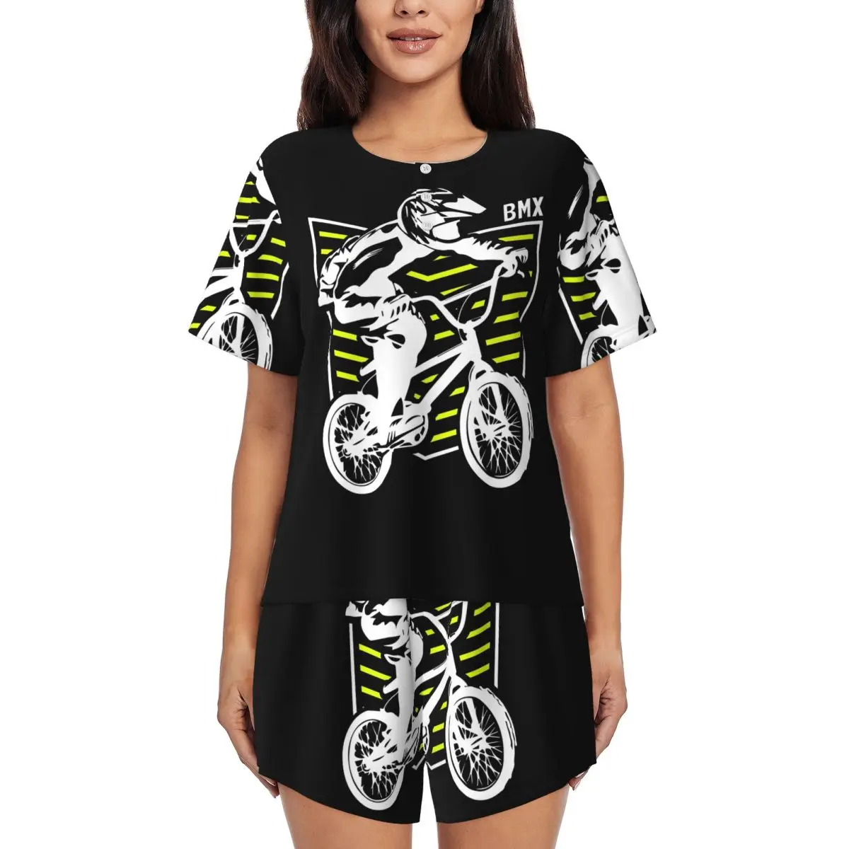 Bmx Apparel Retro Bmx Bike Old School Patch Round Neck Short Sleeves Nightdress for Sleeping Women Soft Pajama Set Short Pants
Bmx Apparel Retro Bmx Bike Old School Patch Round Neck Short Sleeves Nightdress for Sleeping Women Soft Pajama Set Short Pants