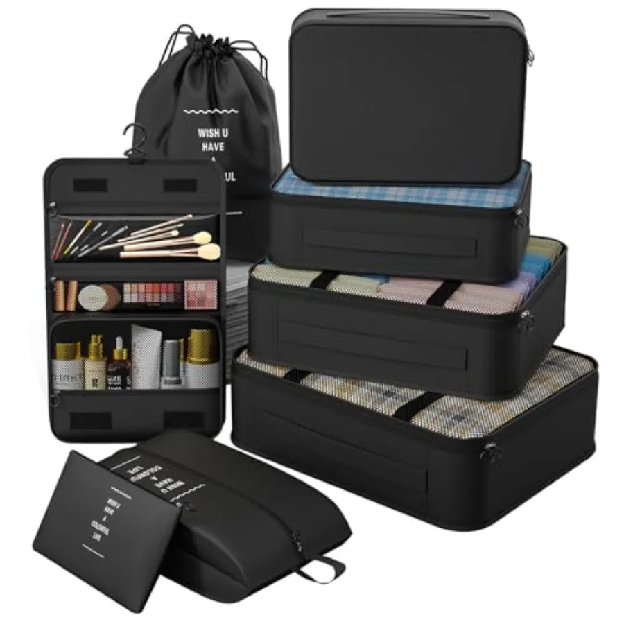 8 Set Packing Cubes for Travel Suitcase Organizer Bags with Shoe Hanging Toiletry Bag Black Ideal for Cruise Ship Airplane Road
8 Set Packing Cubes for Travel Suitcase Organizer Bags with Shoe Hanging Toiletry Bag Black Ideal for Cruise Ship Airplane Road