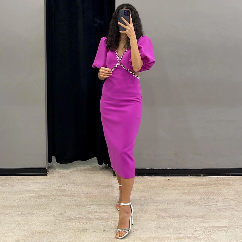 Pink Prom Gowns Mermaid Tea Length Deep V Neck Evening Dresses for Women Short Puffy Sleeve Sexy Custom فساتين مناسبة رسمية
Pink Prom Gowns Mermaid Tea Length Deep V Neck Evening Dresses for Women Short Puffy Sleeve Sexy Custom فساتين مناسبة رسمية