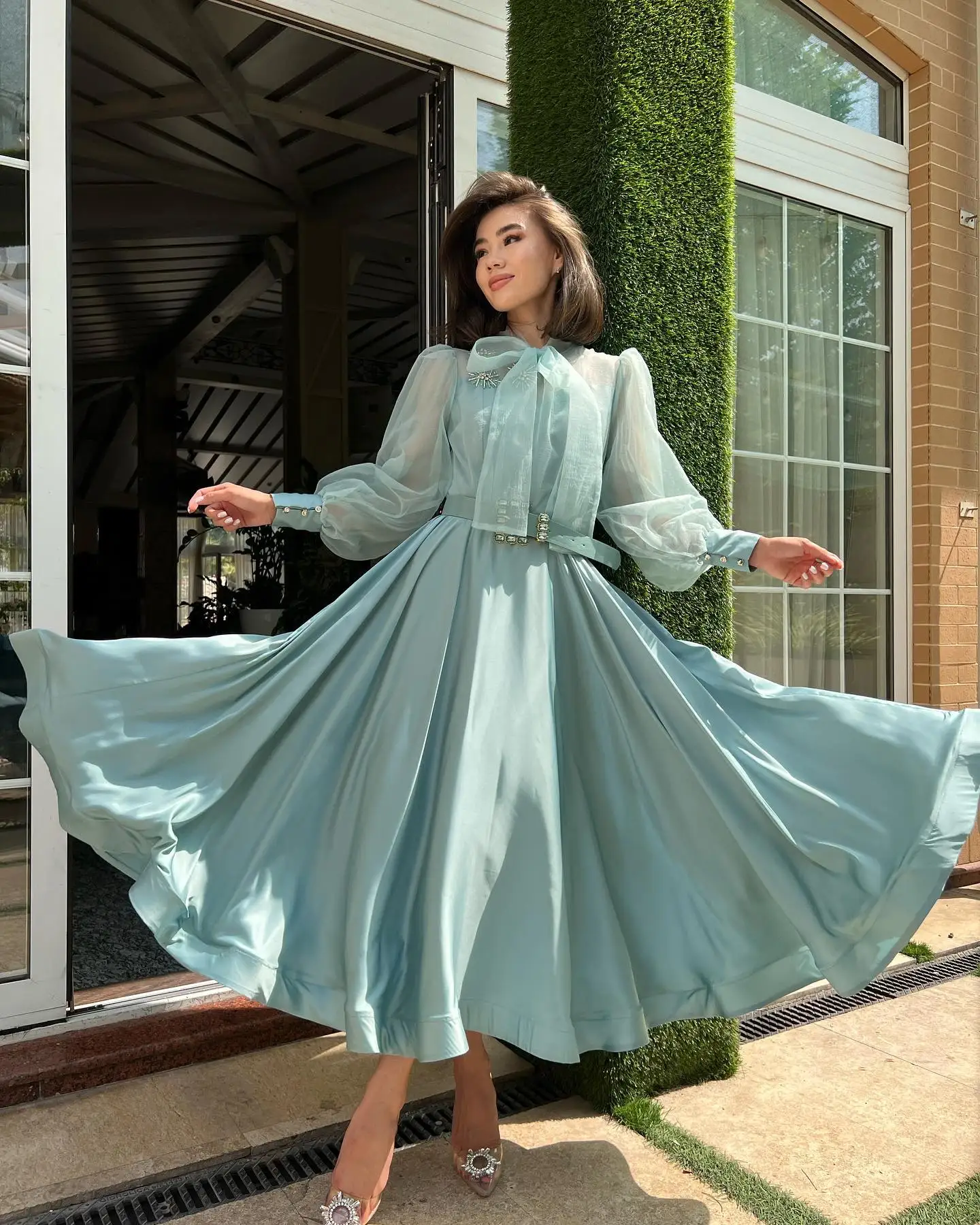 Customized Exquisite Satin Buttons Crystal Belt Evening Dresses Delicate Long Sleeves Party Dress Custom Size Prom Dre
Customized Exquisite Satin Buttons Crystal Belt Evening Dresses Delicate Long Sleeves Party Dress Custom Size Prom Dre