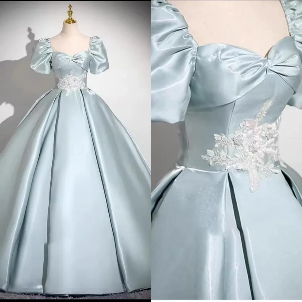 Customized Classic Light Blue Satin Evening Dress Exquisite Square Collar Puff Sleeves Short Sleeves Lace Up Back Cocktail Dress
Customized Classic Light Blue Satin Evening Dress Exquisite Square Collar Puff Sleeves Short Sleeves Lace Up Back Cocktail Dress