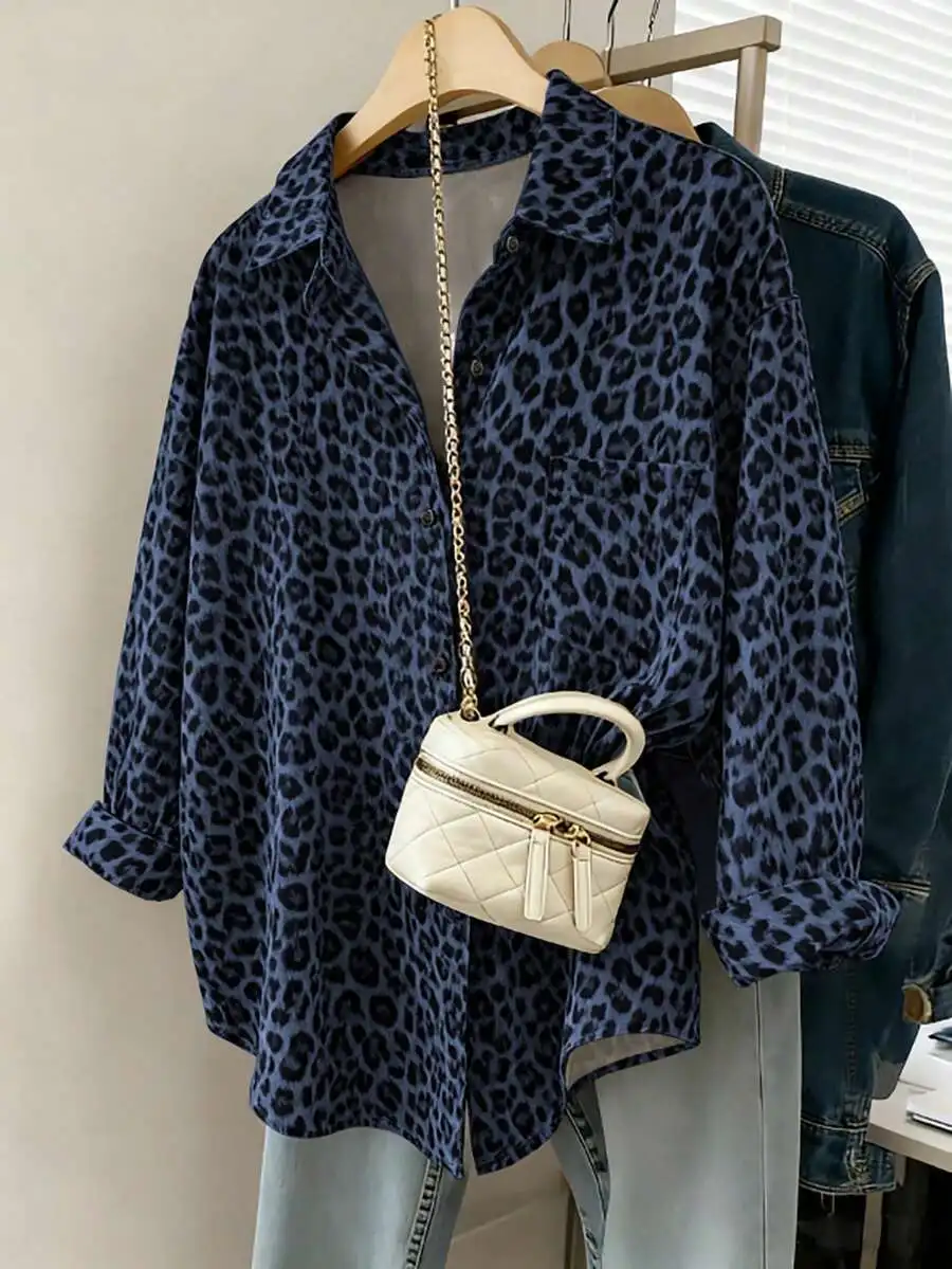 Womens Loose Long Sleeve Leopard Print Shirt Casual Button Down Top For Everyday Wear
Womens Loose Long Sleeve Leopard Print Shirt Casual Button Down Top For Everyday Wear