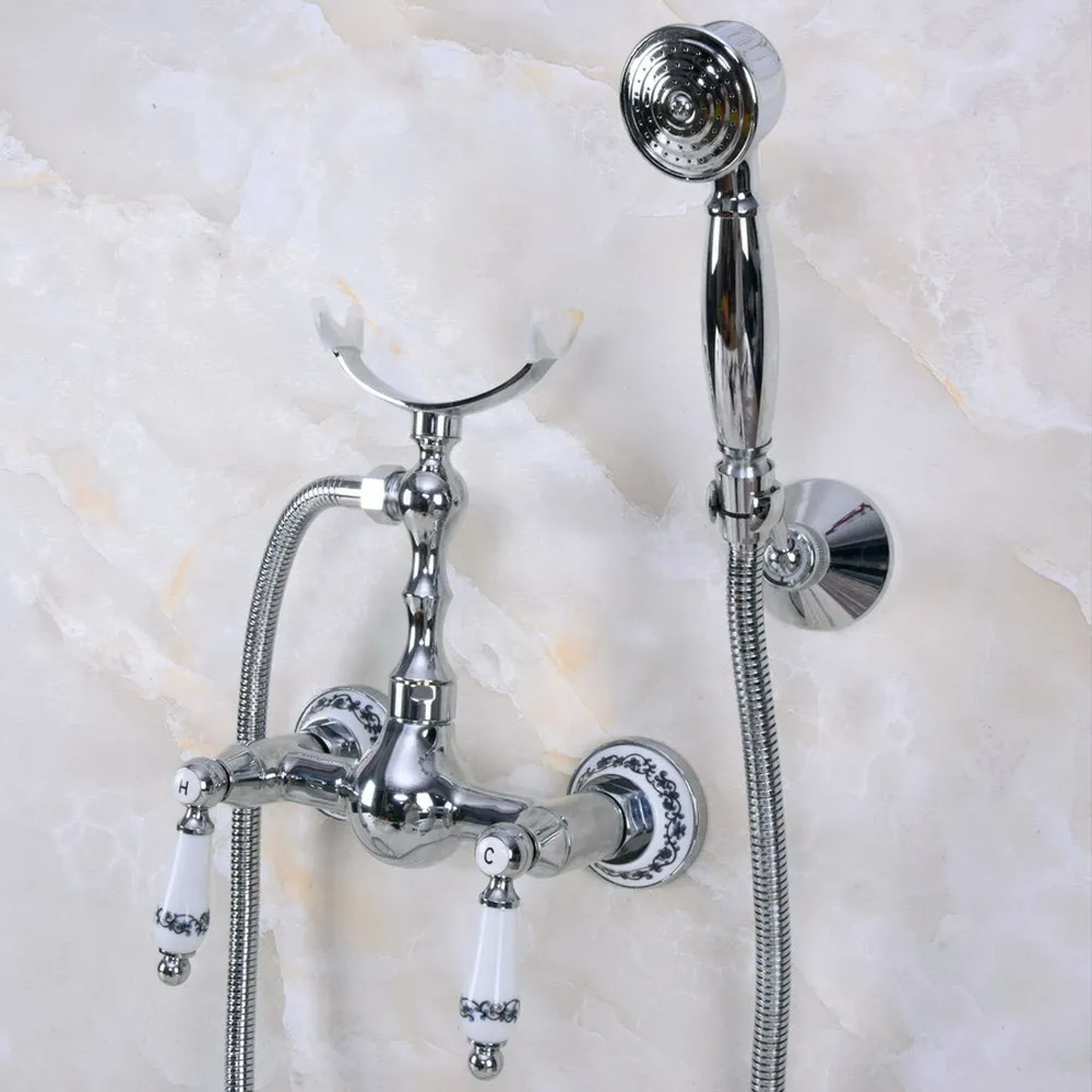 Modern Silver Chrome Brass Wall Mounted Bathroom Shower Faucet Set with 1500MM Hose Handheld Spray Head Mixer Tap Dna263
Modern Silver Chrome Brass Wall Mounted Bathroom Shower Faucet Set with 1500MM Hose Handheld Spray Head Mixer Tap Dna263