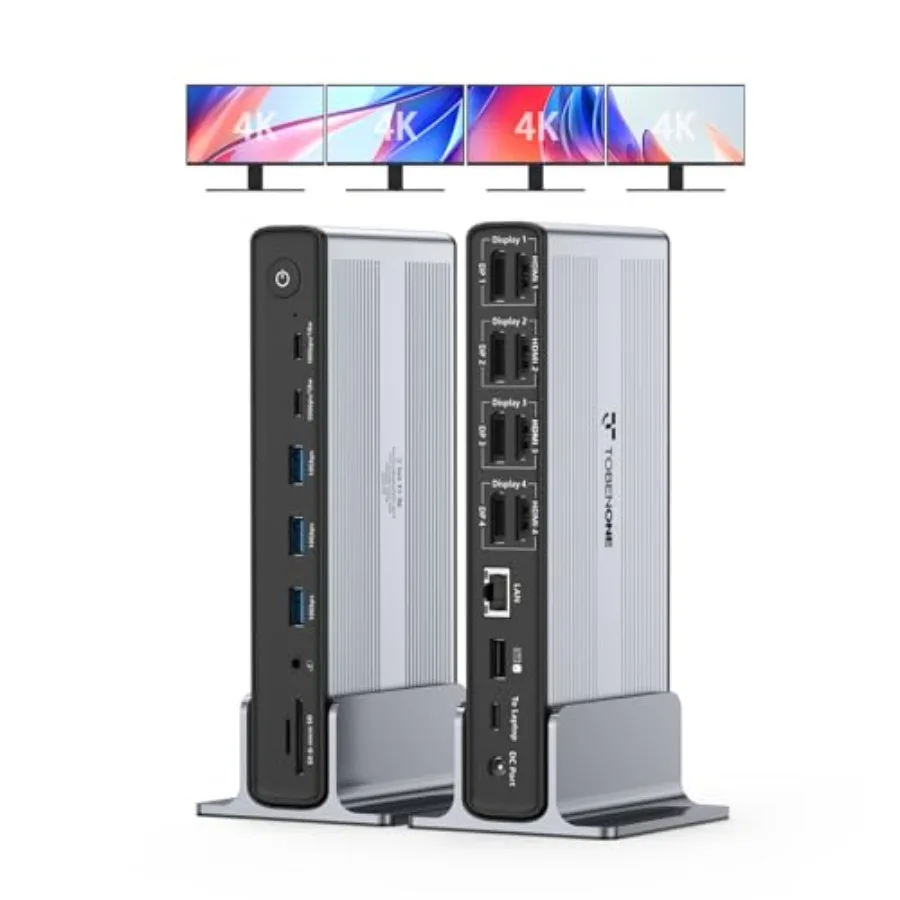 Docking Station for 4 Monitors, Aluminum Alloy, Black, Supports Quad 4K@60Hz HDMI Output with 150W Power Delivery for Thunderbo
Docking Station for 4 Monitors, Aluminum Alloy, Black, Supports Quad 4K@60Hz HDMI Output with 150W Power Delivery for Thunderbo