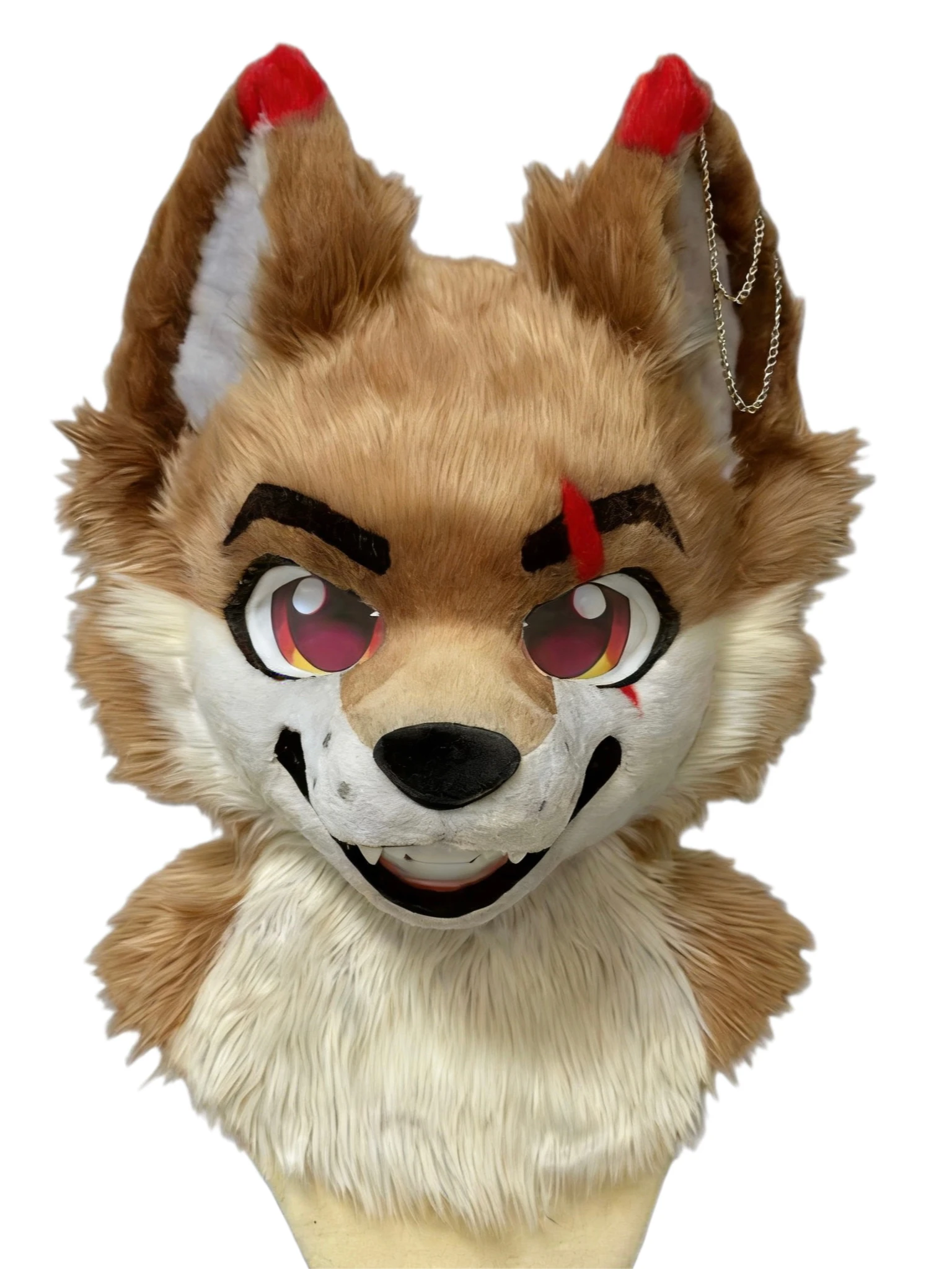 Long fur coat with Christmas fox character costume. Husky wearing cat mascot outfit. Character costume disguise
Long fur coat with Christmas fox character costume. Husky wearing cat mascot outfit. Character costume disguise