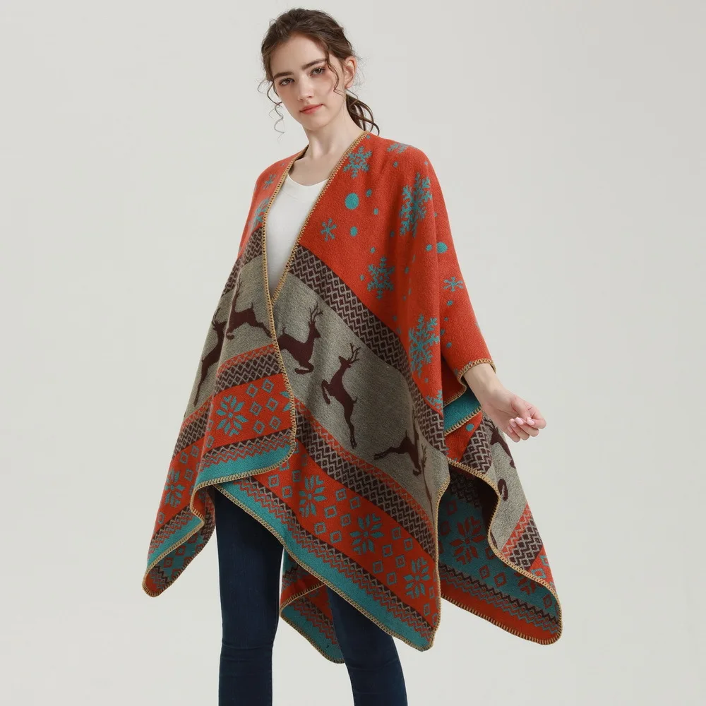 Christmas Moose Pattern Winter Warm Scarf Split Cape Double-sided Women Poncho Elegant Air Conditioning Shawl Gifts
Christmas Moose Pattern Winter Warm Scarf Split Cape Double-sided Women Poncho Elegant Air Conditioning Shawl Gifts