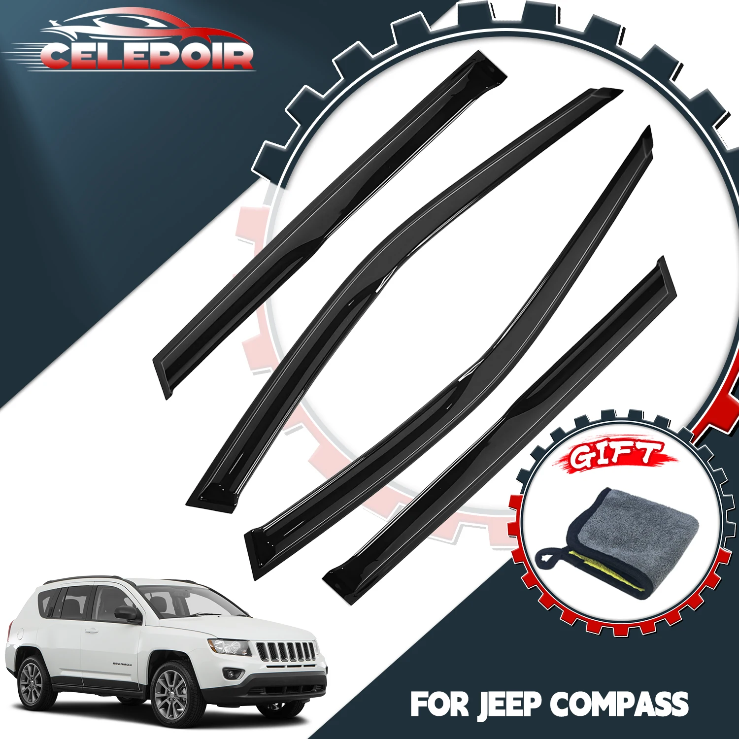 Для Jeep Compass 2017-2025: Дефлекторы окон с хромированным серебристым краем, защита от дождя
Для Jeep Compass 2017-2025: Дефлекторы окон с хромированным серебристым краем, защита от дождя