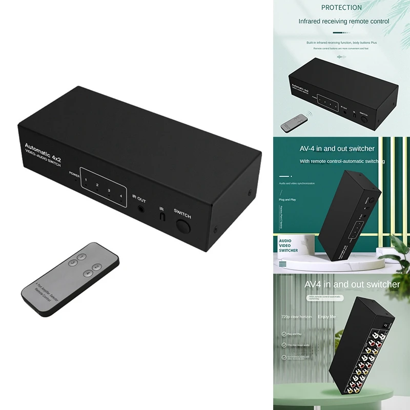 Composite AV RCA Switch Splitter AV Automatic Video Audio Switch Splitter Switch 4X2 With Remote For DVD TV
Composite AV RCA Switch Splitter AV Automatic Video Audio Switch Splitter Switch 4X2 With Remote For DVD TV